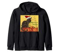 Joyeux Noel Le Chat Noir Natale Holiday Vector Felpa con Cappuccio