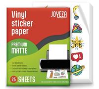 JOYEZA Carta Adesiva in Vinile Stampabile Per Stampante a Getto D'inchiostro - 25 Fogli Opachi, Bianco Impermeabile, Asciuga Rapidamente, Colori Vivaci - Stampante a Inchiostro e Laser