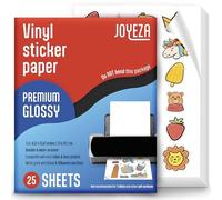 JOYEZA Carta Adesiva In Vinile Stampabile Premium per Stampante a Getto D'inchiostro - 25 Fogli Bianco Lucido Impermeabile, Asciuga Rapidamente, Colori Vivaci - Stampante a Inchiostro e Laser