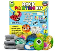 JOYEZA Kit di Pittura su Roccia, Arti e Mestieri per Ragazzi, 12 Rocce, Set Artistico da Regalare ai Ragazzi, Vernici Impermeabili, Kit di Artigianato, Attività per Bambini dai 6 7 8 9 10 Anni