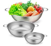 Joyfair - Colino da cucina in acciaio inox, set da 3 pezzi, scolapasta microforato con manici, colino in metallo per scolapiatti e risciacquo di pasta, verdure/frutta, riso, lavabile in lavastoviglie