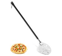 Joyfair Pala per pizza perforata, in acciaio inox, 17,8 cm, rotonda, in metallo, con manico lungo rimovibile da 89,2 cm, per pizza, pane, torte, facile da pulire
