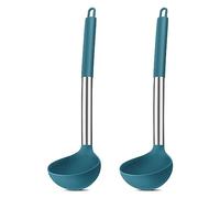 Joyfair - Set di 2 mestoli in silicone, resistenti al calore, con manico in acciaio inox, 30 cm, per cucinare/mescolare/servire, sano e antiaderente, colore: blu