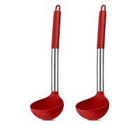 Joyfair - Set di 2 mestoli in silicone, resistenti al calore, con manico in acciaio inox, 30 cm, per cucinare/mescolare/servire, sano e antiaderente, colore: rosso