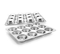 Joyfair Set di 2 stampi per muffin, in acciaio inox, per 12 muffin, muffin, 35 x 27 cm, per cupcake, brownies, budini, torte, atossici e sani, lavabili in lavastoviglie