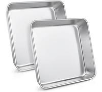 Joyfair Set di 2 teglie quadrate in acciaio inox, da 22,9 cm, ideali per compleanni, Natale, brownie lasagne, sani e durevoli, finitura opaca e lavabili in lavastoviglie, 23,5 cm