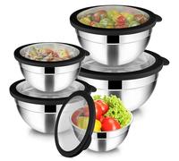 Joyfair Set di 5 ciotole in acciaio inox con coperchio trasparente (5, nero)