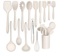 Joyfair Set di utensili da cucina, 15 pezzi, in silicone, resistenti al calore, con porta utensili, set di utensili da cucina, lavabili in lavastoviglie, colore: kaki