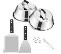 Joyfair Smash - Set di posate per barbecue in acciaio inox, con 2 campane per hamburger e 2 spatole, per barbecue e barbecue, accessori per interni ed esterni, campeggio e barbecue
