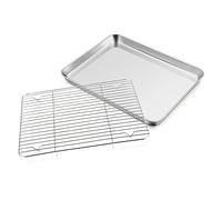 Joyfair - Teglia da forno con griglia di raffreddamento, in acciaio inox, grande, 31,6 x 24,5 x 2,5 cm, rettangolare e griglia di raffreddamento per cottura/arrosto/raffreddamento, lavabile in