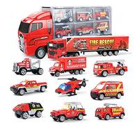 Joyfia 10 in 1 Camion dei Pompieri Giocattoli Macchina dei Pompieri Mini Veicoli Vigili del Fuoco Giocattolo Pompieri per bambini di 3 anni