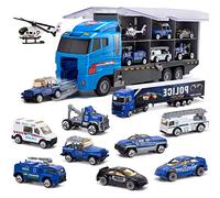 Joyfia 10 in 1 Camion Polizia Giocattolo Polizia Trasporto Auto Giocattolo per Ragazzi Mini Pattuglia Soccorso Cars per Bambini di 3 Anni