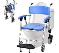 Joyfitness Sedia per Doccia con Braccioli E Schienale, Sedia Comoda Pieghevole WC per Anziani con Rotelle, con Vaso Rimovibile, Morbido Cuscino, Anziani, Donne in Gravidanza E Persone Ferite