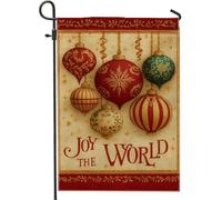 Joyful - Bandiera da giardino vintage di Natale, ornamenti rossi e verdi per le vacanze, bandiera su entrambi i lati, decorazione natalizia per esterni, 30,5 x 45,7 cm
