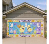 Joyful Copertura per porta del garage pasquale, decorazione primaverile colorata con simpatici pulcini e uova, perfetta per celebrazioni pasquali e decorazioni per esterni, 390 x 180 cm