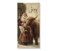 Joyful Festone decorativo per porta con Babbo Natale e bambino, scena invernale vintage, decorazione per interni ed esterni, 91 x 182 cm