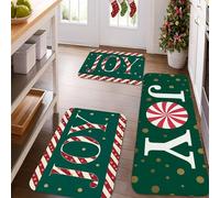 Joyful - Tappetini da cucina natalizi, motivo con bastoncini di zucchero e pois, morbidi, imbottiti, antiscivolo, lavabili, per lavelli da cucina e lavanderia, 3 pezzi