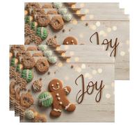 Joyful - Tovagliette all'americana con biscotti di pan di zenzero, rustiche per cene, invernali, stagionali, antiscivolo, lavabili, per interni ed esterni, cucina, feste, set da 6