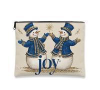 Joyful - Trousse da viaggio con pupazzo di neve, blu glitterato, da donna, piccola borsa portatile in tela con cerniera, borsa da toilette natalizia per la cura della pelle, Blu, 7x9 Inch, Gioia