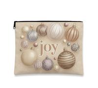 Joyful Trousse per cosmetici, design vintage con ornamenti natalizi, borsa da viaggio per donne, piccola borsa portatile in tela con cerniera, borsa da toilette per la cura della pelle delle vacanze