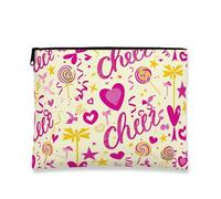 Joyful - Trousse per trucchi, motivo giocoso cuore e lecca-lecca, astuccio da viaggio per donne, organizer portatile con cerniera per feste e celebrazioni, Pesca, 7x9 Inch, Cheer