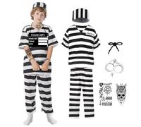 JoyFuncos Costume da prigioniero per bambini, a righe bianche e nere, per Halloween, camicia criminale, pantaloni, per feste cosplay (150)