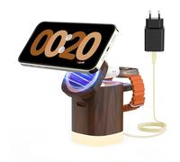 JoyGeek Caricatore Wireless 3 in 1 per i Phone 16/15/14/13/12 Serie, Pieghevole Stazione Ricarica con luce notturna regolabile per iWatch 10-2, per Air Pods 4/3/2/Pro, Grano in vero legno