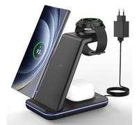 JoyGeek Caricatore Wireless per Samsung, Stazione Ricarica 3 in 1 per Samsung S25/S24/S23/S22/ZFlip/Fold, Caricabatterie Wireless per Galaxy Watch Ultra/8/7/6/5/4/3, Base Ricarica per Galaxy Buds-Nero