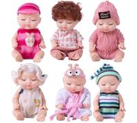 Joygoodta 6Pcs Mini Baby Dolls, 4 inch Realistic Plastic Sleeping Miniature Babies, Moveable Joints Cute Mini Dolls for Girls Boys Toddlers And Kids 3+