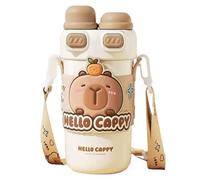 Joygoodta Bottiglia d'Acqua Capybara, Bottiglia d'Acqua Kawaii a Doppio consumo da 540 ml in Acciaio Inossidabile con Cannuccia e Cinturino Regolabile per Viaggi scolastici in Ufficio, Bianca