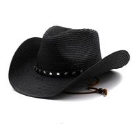 Joygoodta Cappello da Cowboy, Cappello da Cowboy con Paglia di Protezione UV con Largo brio, Cowgirl Nero con Cintura in Pelle, Occidentale con Cinturino per Le Donne e Uomini