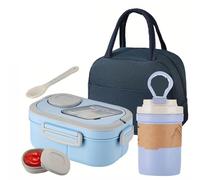 Joygoodta Contenitore per insalata, contenitore per insalata da 1, 2 litri con tazza da 420 ml, stoviglie, per salse, borsa termica per bambini, adulti, scuola, lavoro, contenitori per pranzo blu