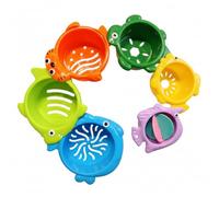 Joygoodta Giocattoli da Bagno per Bambini, Tazze impilabili a Forma di Bruco a 7 Strati, Gioco Acquatico da Vasca per Il riconoscimento precoce dei Colori e delle Dimensioni, Pesce