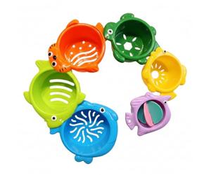 Joygoodta Giocattoli da Bagno per Bambini, Tazze impilabili a Forma di Bruco a 7 Strati, Gioco Acquatico da Vasca per Il riconoscimento precoce dei Colori e delle Dimensioni, Pesce
