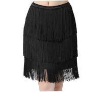 Joygoodta Gonna con Frange, Gonna con Frange Nere Nappa a 3 Strati con Elastico in Vita per Donna, Ballo Latino Latino-Americano Tango, XL