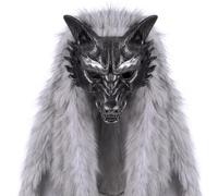 Joygoodta Maschera da mannaro, maschera da vichingo Copricapo in pelliccia sintetica mannaro barbaro per accessori per costumi cosplay di Halloween, grigio