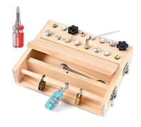 Joygoodta Occupato Board, Set di Occupato Board Montessori con cacciavite in Legno con Serratura e Chiave - Set di Strumenti per la Scuola Materna educativa per Bambini 3-6+