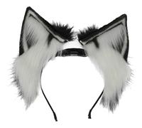 Joygoodta Orecchie di Therian, Fasce per capelli di gatto mobili elettriche ricaricabili per orecchie di animale, Morbido peloso per costume cosplay, Bianco