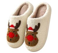 Joygoodta Pantofole natalizie simpatiche pannelli da renna adatti per dimensioni EUR 43/44 calda accogliente peluche non slittana casa indoor fuzzy per donne e uomini rossi Natale