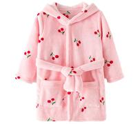 Joygoodta Robe for Girls, Hooded Flannel Girls Bathrobe with Waistband, Soft & Warm Robe with Cute Cherry Printing for Housecoat, Sleeping, Bathing, Swimming, Etc Size L Robes