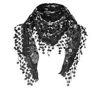 Joygoodta Sciarpa di Pizzo Nero, Sciarpa di Pizzo Floreale con Nappa, Scialle Triangolare Traspirante, Scialle di Velo da Sposa di Massa Che Copre la Testa della Cappella