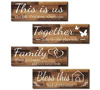 Joyhawk 4 cartelli decorativi da parete per la casa, THIS IS US, TOGETHER/BLESS THIS HOME/FAMILY, decorazione da parete per soggiorno, camera da letto, rustico, in legno, 4,7 x 33,8 pollici (marrone)