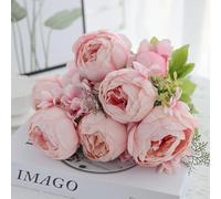 JOYHAZE 1 Pack Faux Bouquet di peonie, 19'' Seta Grandi Fiori di peonie con boccioli per la decorazione di ufficio riunione di famiglia di matrimonio, centrotavola composizione, floreale (Rosa rosa)