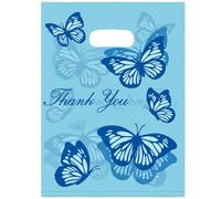 Joyhey 100 sacchetti di plastica per merchandising, 24,6 x 34,8 cm, con manici fustellati, colore blu con scritta "Thank You"