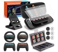 JoyHood 15 in 1 Kit di Accessori compatibili con Switch2, Pacchetto di Accessori per la Famiglia per Switch2 con Borsa, Volante, Impugnature per Controller, Protezione dello Schermo, Custodia per Sche