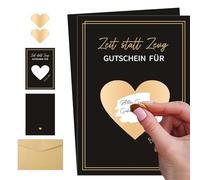 JOYIAL Set di 6 buoni da compilare da soli, invece di cose, tempo invece di roba, gratta con buste, idea regalo per buoni da grattare (nero e oro)