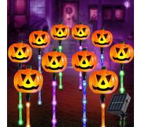JOYIN 10 luci solari per Halloween a forma di zucca, decorazioni per esterni, lanterna Jack O, zucche, con 5 colori di luci per vialetti, per cimitero, portico, cortile, prato, giardino, forniture per