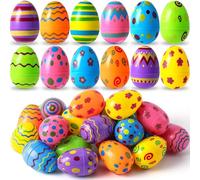 JOYIN 100 Uova di Pasqua Stampate, 8 cm, Uova di plastica Colorate, Uova vuote riempibili in Grandi quantità per la Ricerca delle Uova di Pasqua, Materiale di riempimento per cestini, Regalo per Uova