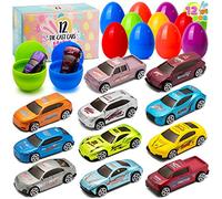 JOYIN 12 car die-cast riempito big uova di pasqua, 3.2" variopinto luminoso preriempita plastica uova di pasqua con diverse vetture pressofuso