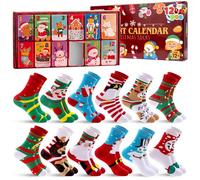 JOYIN 12 confezioni di calzini natalizi per bambini, bambine e bambini piccoli, calzini caldi in cotone natalizio per donne, calendario del conto alla rovescia